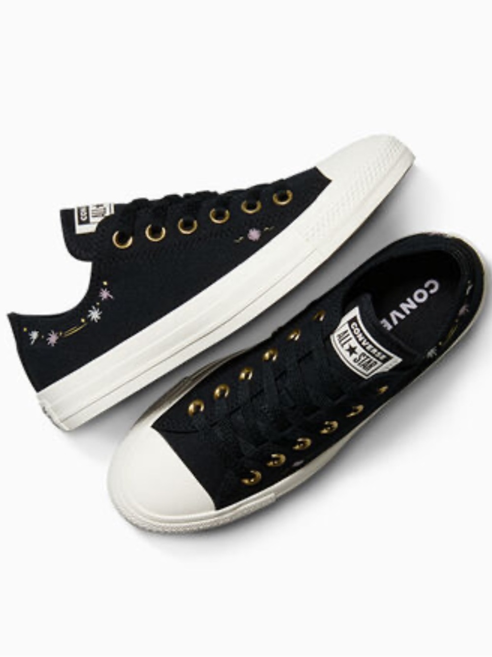 Converse Black Low-Top Sneakers with Subtle Floral Embroidery